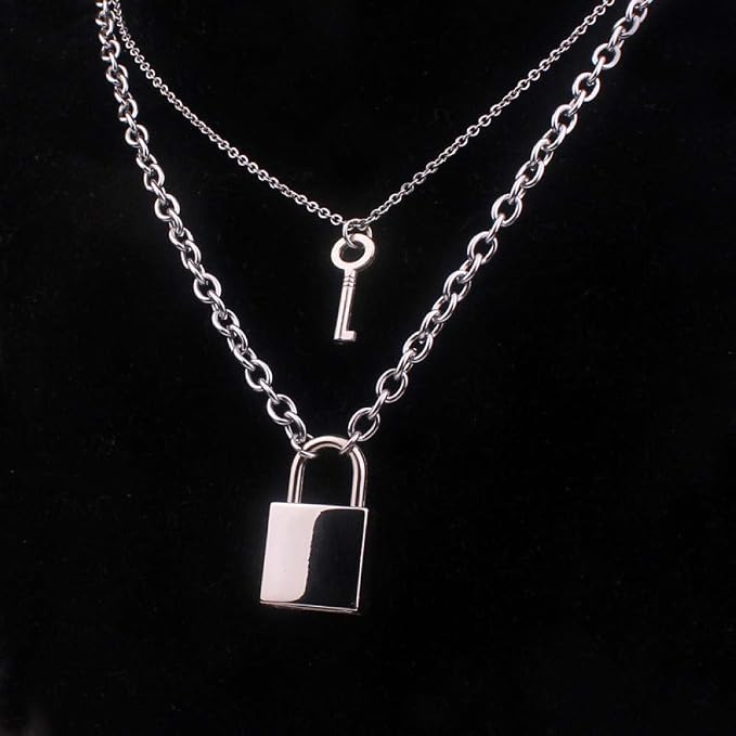 collar de candado Punk de Cadena de Acero Inoxidable