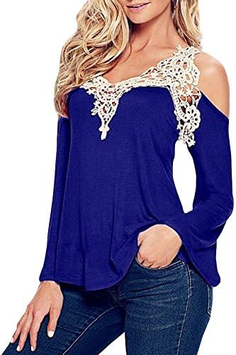 KAMA BRIDAL Women Off Shoulder Lace Crochet Long Sleeve Casual Blouse Tops