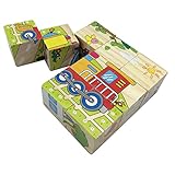 Rolimate Educational Preschool Wooden Cube Block Jigsaw Puzzles - Train Car Ship airplane Excavator Ambulance, Birthday gift toy for age 1 2 3 Years Old and Up Toddlers Kids Baby Children Boys Girls