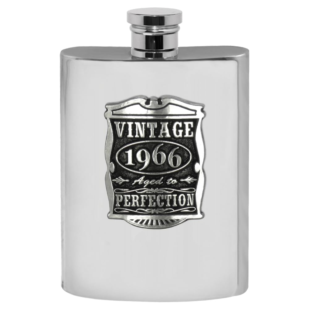 English Pewter Company Vintage Years 1965 60th Birthday or Anniversary Pewter Hip Flask Gift Set [VIN016]