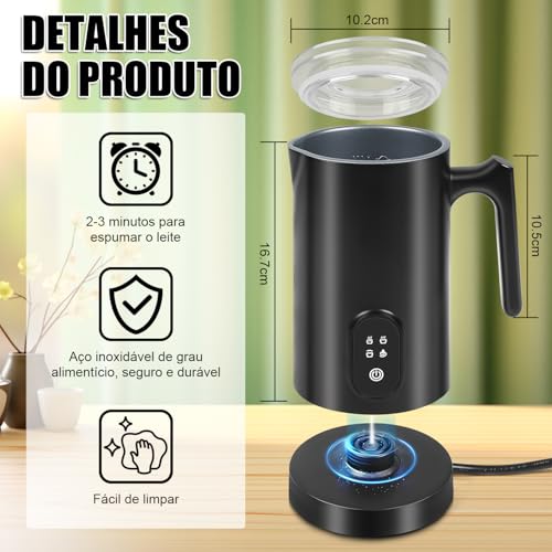 110V Espumador de Leite Elétrico 4 em 1, Vaporizador de Leite Elétrico de 430 ml, Batedor de Leite, Máquina Automática de Espuma Fria e Quente para Café, Latte, Chocolate Quente