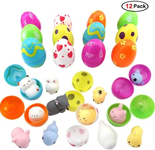 12 Pack Mochi Squishy Prefilled Easter Eggs (Toys Inside), Kawaii Stress Reliever Squishies Squeeze Toys for Easter Theme Party Favor, Easter Eggs Hunt, Basket Filler, Classroom Prize Supplies