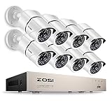 ZOSI Security Cameras System 8CH Full 1080P HD-TVI Surveillance DVR System,8pcs HD 1980TVL 1080P Weatherproof Indoor Outdoor CCTV Cameras NO Hard Drive White, 100ft IR night vision, Motion Detection