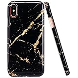 iPhone X Case, JAHOLAN Black Gold Marble Design Clear Bumper Glossy TPU Soft Rubber Silicone Cover Phone Case for Apple iPhone X