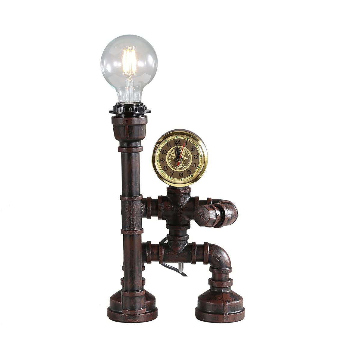 Kaj Hejmo Water Pipe Table Lamp Robot Style- Retro Industrial Steampunk Rustic Table Light- Vintage Farmhouse Desk Lamp for Bedroom,Office, Bedside, Nightstand, Baror or Shop (Rust-Style E)