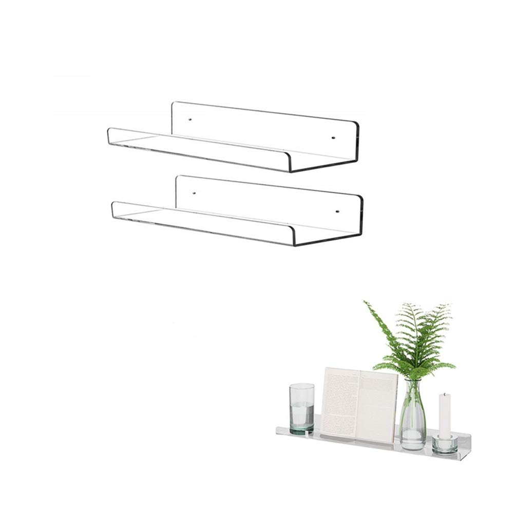 KITE-RUNNER Floating book shelves for kids room,Clear Acrylic Floating Shelves Display Ledge,Clear Acrylic Floating Wall Shelves,Invisible Kids Bookshelf and Small Toy Storage (2Pack,40cm)