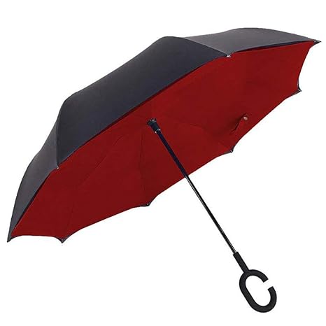 Double Layer Inverted Reversible No Drip Umbrella with C Shape Handle - (Maroon Color)