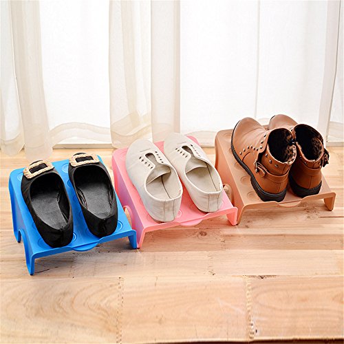 Tiean New Multi-Colored Display Rack Shoes Organizer Space-Saving Plastic Rack Storage (Orange) - Thumbnail 2