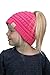 Funky Junque Child Ponytail Beanie Kids Messy Bun Hat Girls Ages 2-7 Warm Stretchy Knit Winter Cap for High or Low Ponytails - Candy Pink