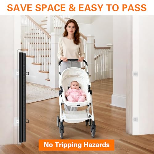 78CM Extra Tall Pet Gate,130CM Wide Retractable Cat Gate with Support Rods and Floor Hook,Easy to Use Pet Fence for The House Stairs Doorways Hallways Indoor Outdoor, No-Drill Installation(A)