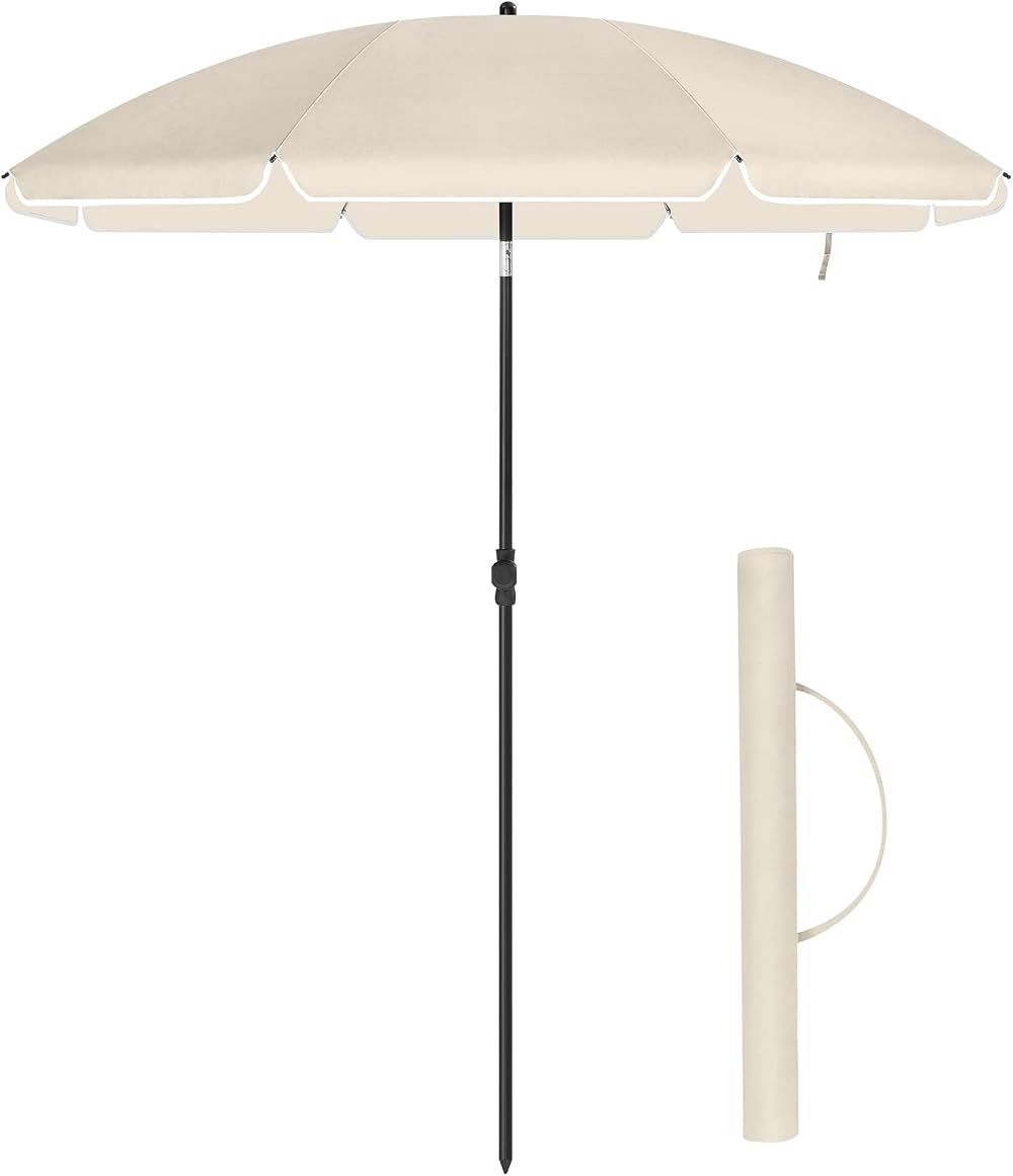 SONGMICS Parasol 160 cm UPF 50+ 30° Tilt Height Adjustable Beige GPU60WTV1