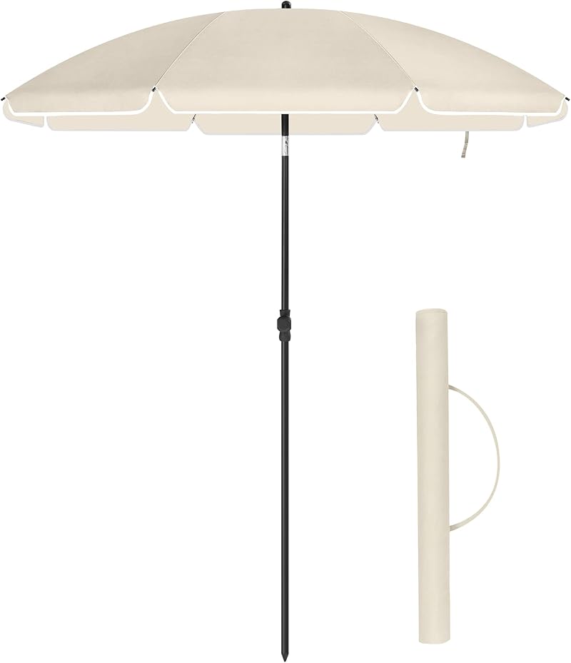 SONGMICS Parasol 160 cm UPF 50+ 30° Tilt Height Adjustable Beige GPU60WTV1