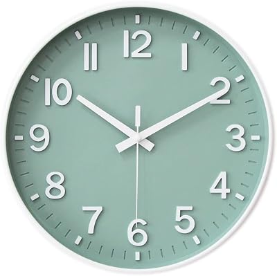 HZDHCLH Wall Clock 12 Inch Silent Non Ticking Green White