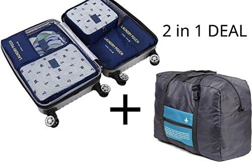 Arpiel - Travel Duffel Bag Foldable and 6 Set Travel Organizer - for Men and Women - Large Packing Cubes Insert Handbag Organizer - for Clothes, Electronics, Cosmetics, Jewelry, Accessories, Souvenirs