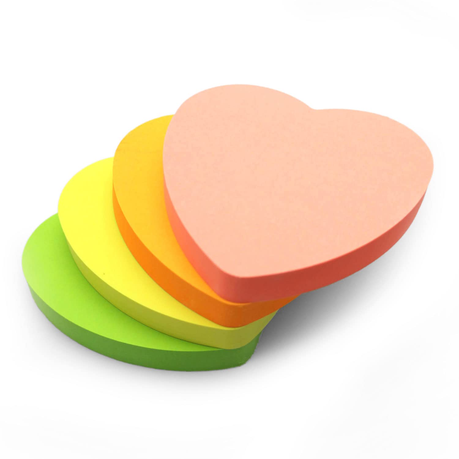 400 Heart Shaped Sticky Notes - Bright Colours (76x76mm) Set of 4 Pads (100 Sheets Each) - Colourful Adhesive Memo Pads - Yellow, Pink, Green, Orange | Office Supplies, Home & School Stationery, Gifts