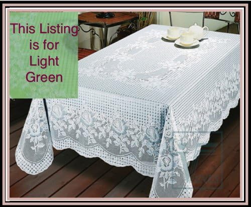 Just released. The Next Generation of Vinyl Lace Tablecloth 60โx 90", Elegant easy-to-care for light gauge vinyl. Machine washable. Dryer safe when you follow instructions included - removes most wrinkles (Light Green)