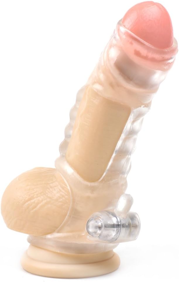 PleasureBox Vibrating Ribbed Shaft Penis Sleeve Cock Ring Extra Stimulation, Clear