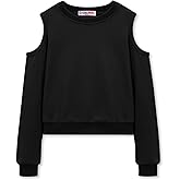 WELAKEN Girls Cropped Sweatshirt Open Back Cold Shoulder Pullover Long Sleeve Top