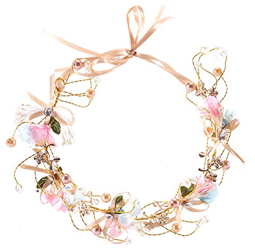 Lovful Womens Big Girls Adjustable Floral Wreath for Photograph Headbands Bridal Wedding Flower Crown,A