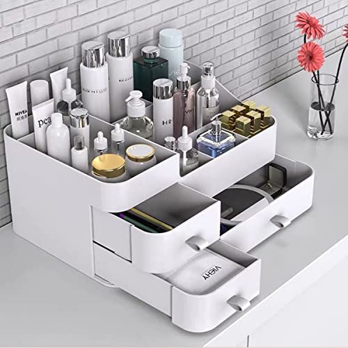 Queta Makeup Organizer Large Makeup Organizer with 3 Drawers, Makeup Box Suitable for Jewelry, Brushes, Lipstick and Creams with 8 Compartments Capacity