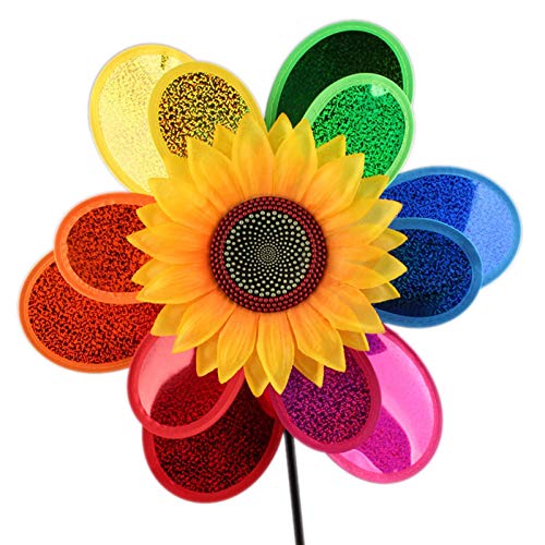 FANSHONN Pinwheels Wind Spinners for Yard and Garden, Double-Layer Sequined Sunflower Windmill Decor Ornament Spinner… - Image 2