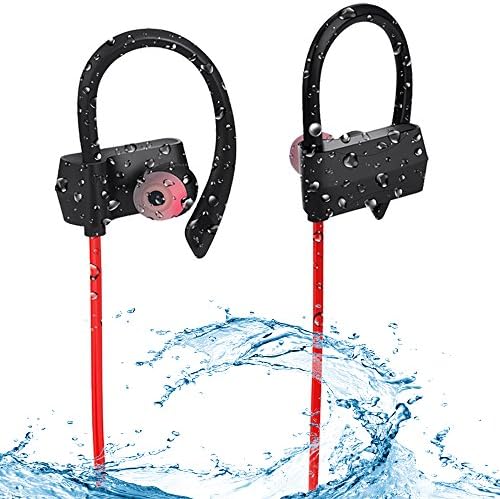 Waterpoof Bluetooth Headphones - Sport Wireless Earphones w/Mic IPX6 Waterproof HD Stereo Sweatproof In Ear Earbuds for Gym Running Workout 8 Hour Battery Noise Cancelling Headsets