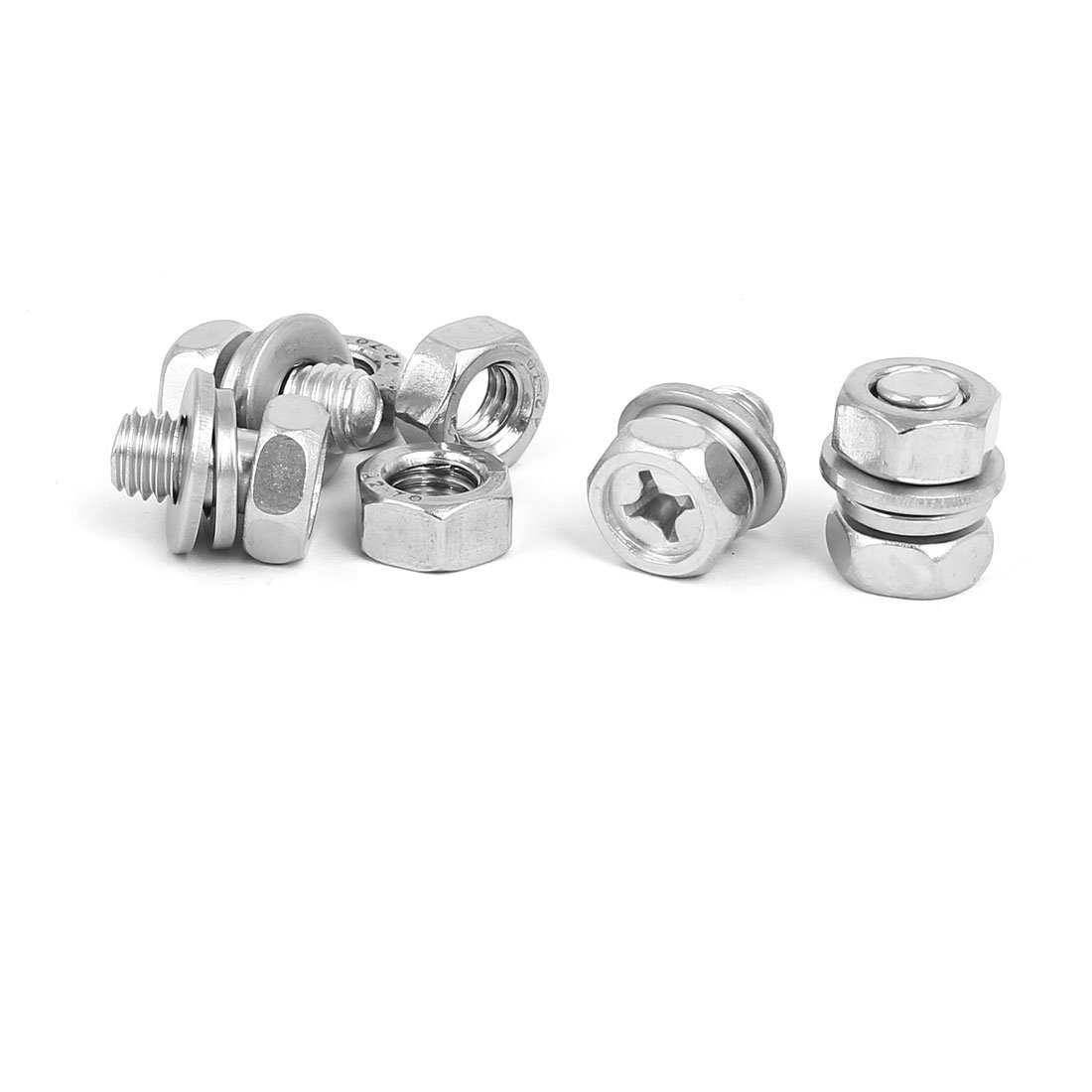 Sourcingmap M8 x 12mm 304 Stainless Steel Phillips Hex Head Bolts Nuts w Washers 4 Sets