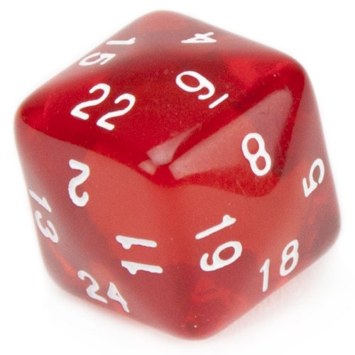 UPC 609207896883, 24 Sided Translucent Red D24 with White Numbers by Wiz Dice