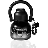 Sidagar 22 oz Water Bottle with Straw and Bowl, Wide Mouth Insulated Stainless Steel Tumbler, Travel Water Cup Drinks Flask for Women Easy Carry - Crystal Butterfly Silver