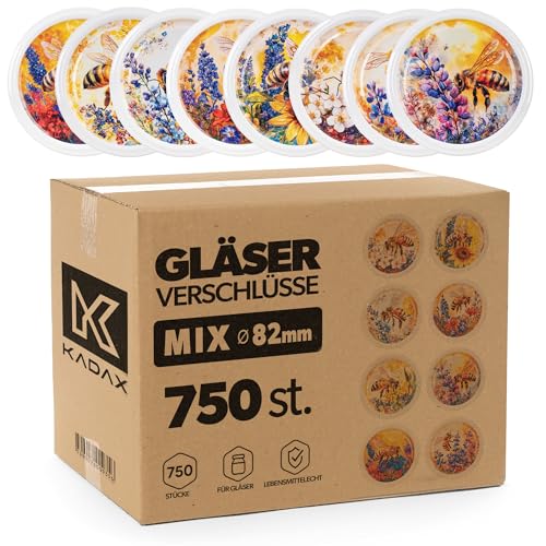 KADAX 750er Set Schraubdeckel TO82 ⌀ 82mm Bunte Biene – Twist-Off Ersatzdeckel für 235-900ml Einmach- & Marmeladengläser | Luftdicht & Spülmaschinenfe