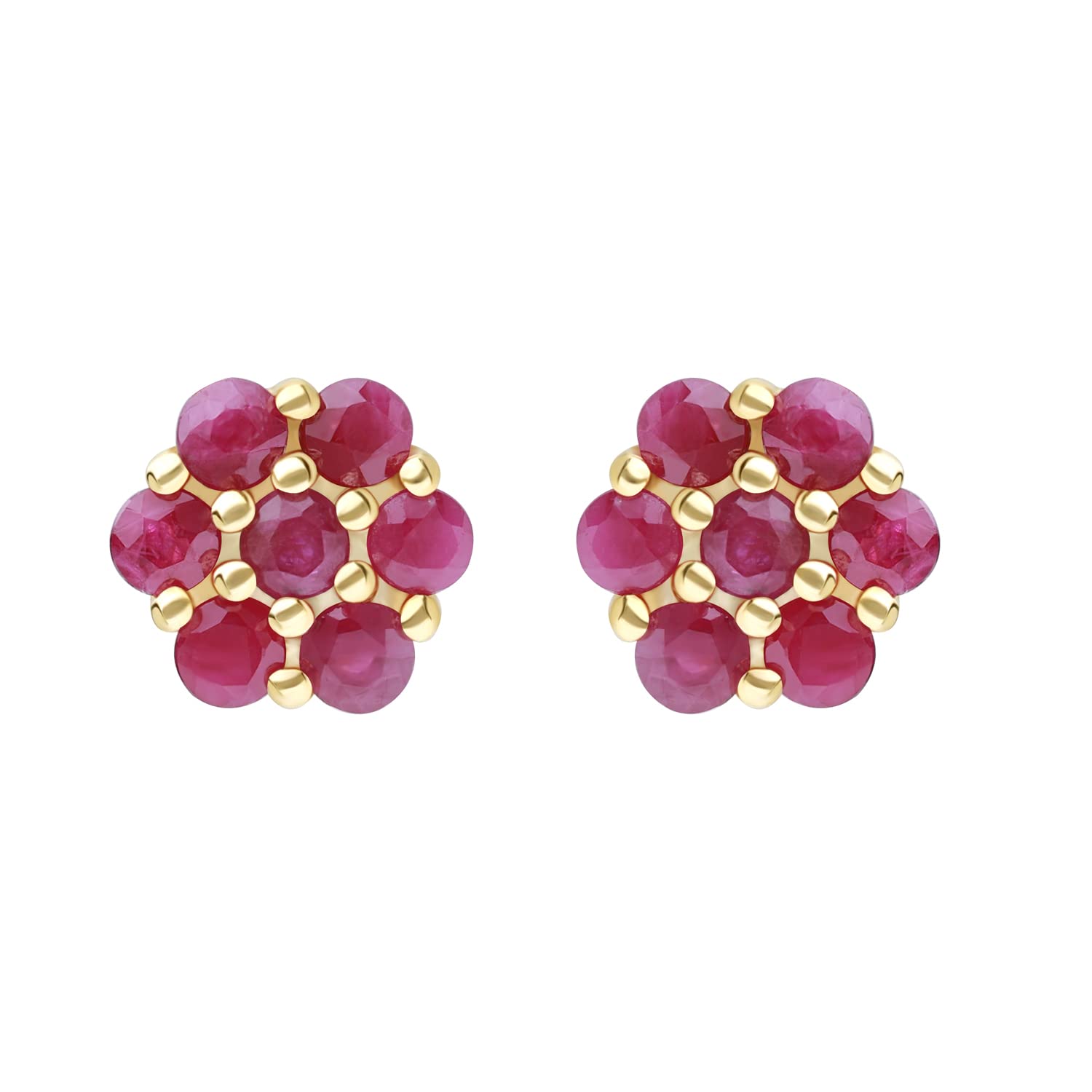 Ivy Gems 9ct Yellow Gold Ruby Petite Flower Stud Earrings