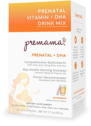 Premama Prenatal Mulitvitamin Drink Mix Supplement with DHA, Natural Citrus Flavor, 28 packets