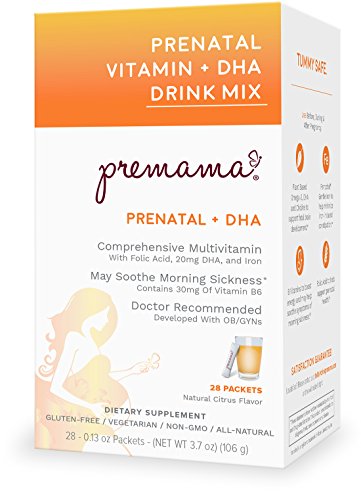 Premama Prenatal Multivitamin Drink Mix Supplement with DHA, Natural Citrus Flavor, 28 packets