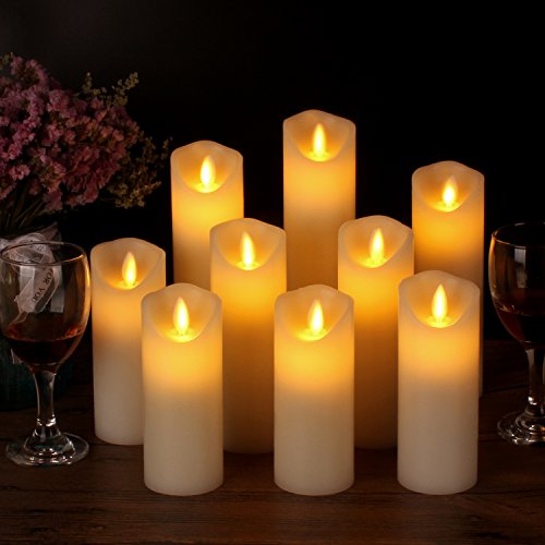 Vinkor Flameless Candles Flickering Candles Decorative Battery Flameless Candle Classic Real Wax Pillar with Dancing LED Flame & 10-Key Remote Control 2/4/6/8 Hours Timers (Ivory 4" 5" 6" 7" 8" 9")