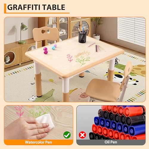 Garvee Kids Table and 4 Chairs Set, 5-Piece Height Adjustable Toddler Table with Graffiti Wipe-Clean Desktop, Non-Slip Legs & Storage Organizer, Preschool Activity Desk for Ages 2-6