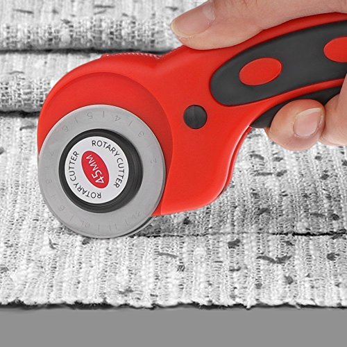 Powstro Rotary Cutter Set 45mm Deluxe Handle Rotary Cutter Roller Knife Tool with 5 Spare Blades for Craft Papter Leather Fabric Vinyl (Red)
