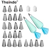 Thsinde Cake Decoration Tips with 2 Reusable Silicone Icing Bag, 2 Coupler (28-Pieces)