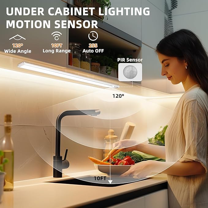 Under Cabinet Lights, 4 Pack 1800Ah Large Motion Sensor Light Indoor with 3 Color Temps, Dimmable Closet Lights, LED Magnetic Light, Rechargeable Under Counter Lights for Kitchen (8Inch-4Pack)
