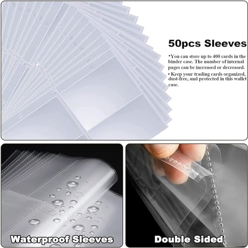 Card Binder,4-Pocket Binder for Cards Trading Sport Card Collection Binder Zipper with 50 Removable Sleeves, 400 Pockets Cards Collection Album Holder Cards Organizer,Good Gifts for Kids