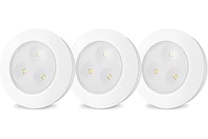 LUXSWAY LED Puck Light, Ultra-Thin Touch Lights, Battery Operated, Tap Lights, 60 Lumens, Stick on Lights, Under Cabinet Lighting, Ideal for Kitchen Cabinets, Closets, Garage and More, 3-Pack, White