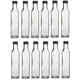 Nakpunar 12 Glass Marasca, Quadra Bottles, 8.5 oz. w/Black Cap (12, 8.5 oz Marasca)