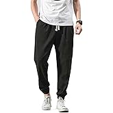 TOQVTOO Casual Pants for Men Linen Japanese Pants Cotton Elastic Waist Comfy Beach