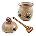 Modern Artisans Bee 20-ounce Stoneware Honey Pot Pottery Jar with Cherry Wood Honey Stick, American Made