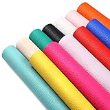 Sntieecr 12 Pieces Random Colors Faux PU Leather Fabric Sheets, Litchi Fabric Cotton Back 8.8