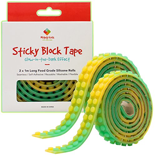 Mighty Kidz Building Block Tape with Glow in the Dark Effect Kids Love! Pick Your Own Colors & Get Creative! Lego Tape Rolls For All Major Brands! Sticky Loops Safe for Kids & Practical for Parents!