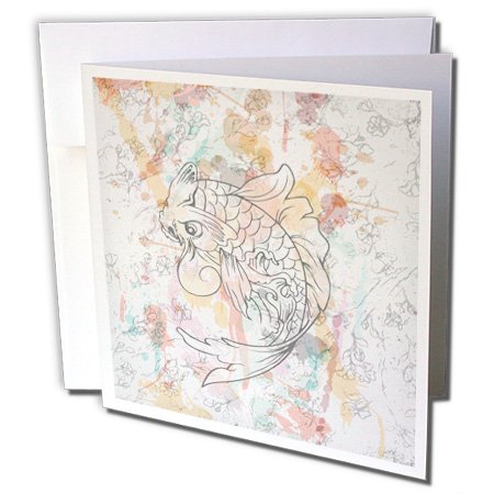 Dooni Designs Oriental Inspired Designs - Oriental Asian Digital Faux Watercolor Koi Fish - 6 Greeting Cards with envelopes (gc_150152_1)