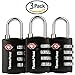 3 Pack TSA Luggage Locks with 4 Digit Combination – Heavy Duty Set Your Own Padlocks for Travel, Baggage, Suitcases & Backpacks - Black