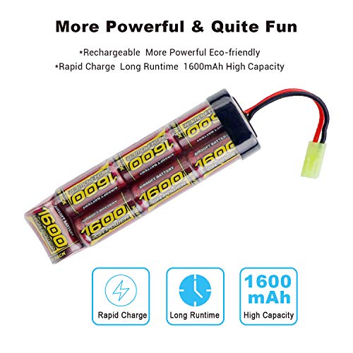melasta 8.4V 2-Pack Airsoft Battery Flat Pack Batteries NiMH 1600mAh with Mini Tamiya Connector for Air Gun MP5 M60 Scar M249 M240B G36 M14 RPK PKM