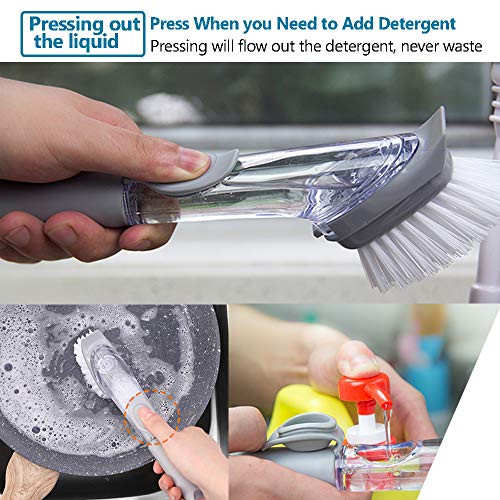 Soap Dispensing Brush Dish Wand Cleaning Scrubber Grips with Refill