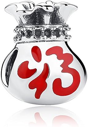 Soulove Lucky Bag Red Enamel Chinese Style 925 Sterling Silver Bead for Snake Chain Charm Bracelet